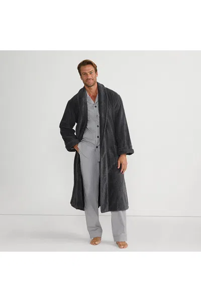 Lands' End Men's Calf Length Turkish Terry Robe In Gray