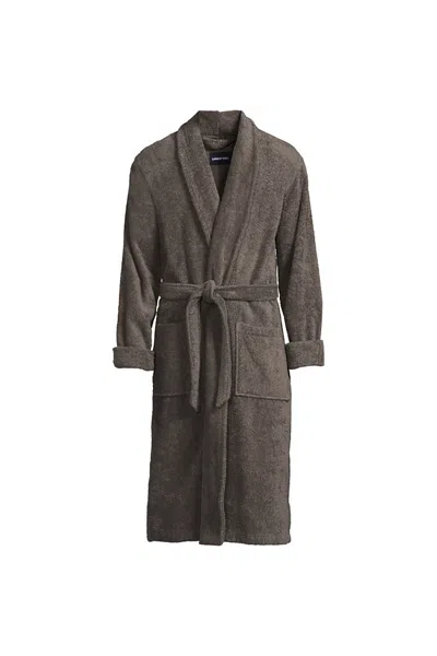 Lands' End Men's Calf Length Turkish Terry Robe In Gray