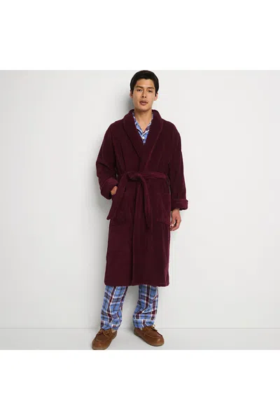 Lands' End Men's Calf Length Turkish Terry Robe In Red