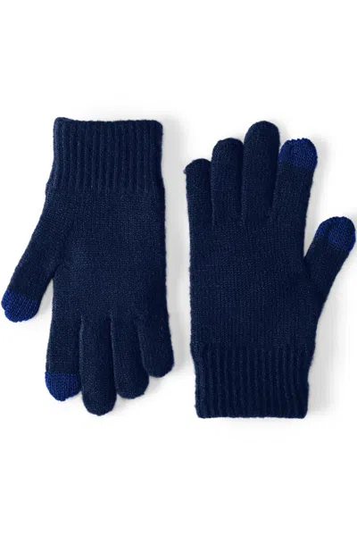 Lands' End Men's Cashtouch Knit Gloves In Blue