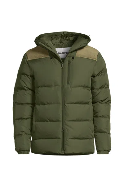 Lands' End Men's Corduroy Max 600 Down Puffer Hooded Jacket In Green