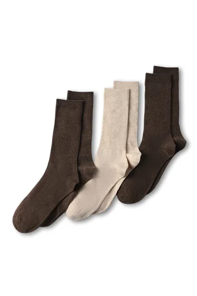 Lands' End Men's Cotton Crew Socks 3 Pack In Brown