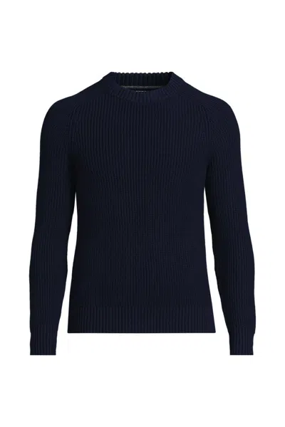 Lands' End Men's Cotton Drifter Saddle Crewneck Shaker Sweater In Blue