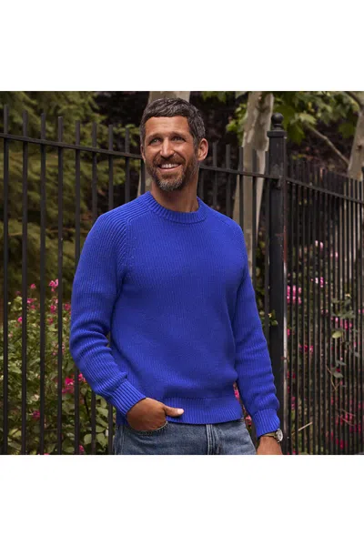 Lands' End Men's Cotton Drifter Saddle Crewneck Shaker Sweater In Blue