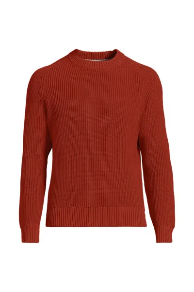 Lands' End Men's Cotton Drifter Saddle Crewneck Shaker Sweater In Brown