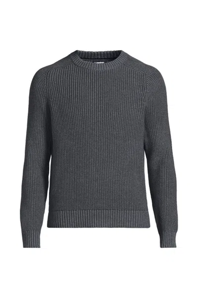 Lands' End Men's Cotton Drifter Saddle Crewneck Shaker Sweater In Gray