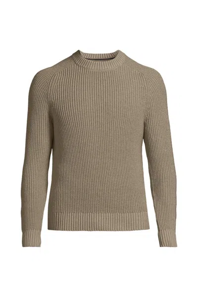 Lands' End Men's Cotton Drifter Saddle Crewneck Shaker Sweater In Ivory