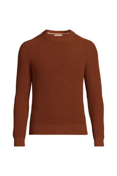 Lands' End Men's Cotton Drifter Saddle Crewneck Shaker Sweater In Brown