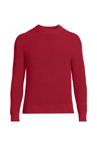 Lands' End Men's Cotton Drifter Saddle Crewneck Shaker Sweater In Red