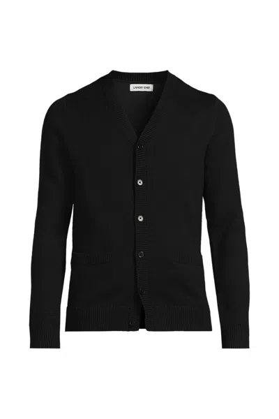 Lands' End Men's Cotton Modal Button Front Cardigan Sweater In Black