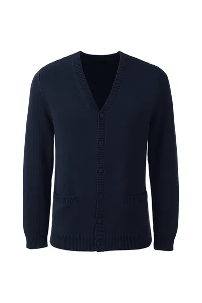 Lands' End Men's Cotton Modal Button Front Cardigan Sweater In Blue