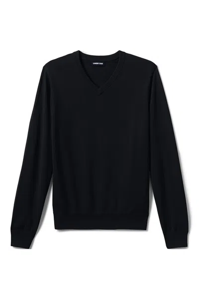 Lands' End Men's Cotton Modal Fine Gauge V-neck Sweater In Black