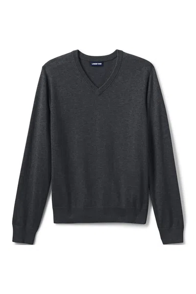 Lands' End Men's Cotton Modal Fine Gauge V-neck Sweater In Gray