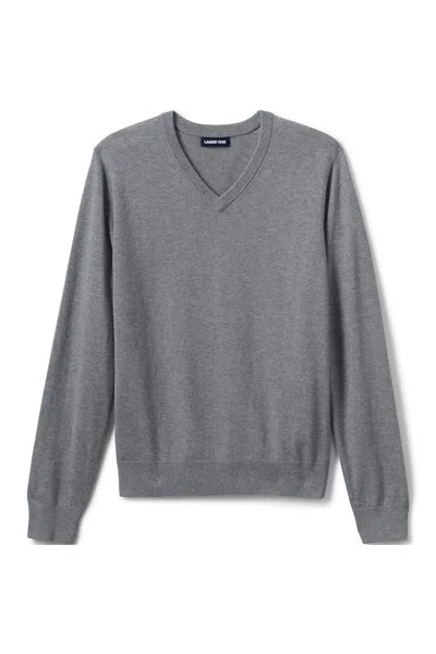 Lands' End Men's Cotton Modal Fine Gauge V-neck Sweater In Gray