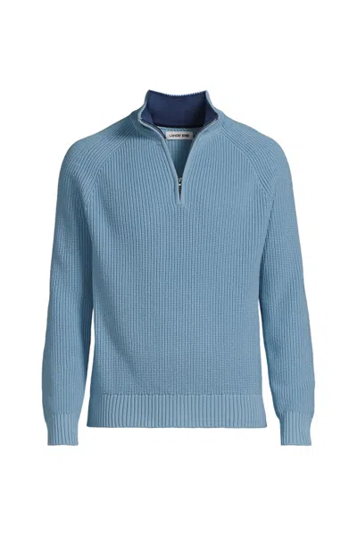 Lands' End Men's Drifter Quarter Zip Sweater In Blue