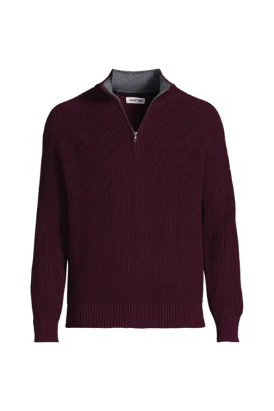 Lands' End Men's Drifter Quarter Zip Sweater In Purple
