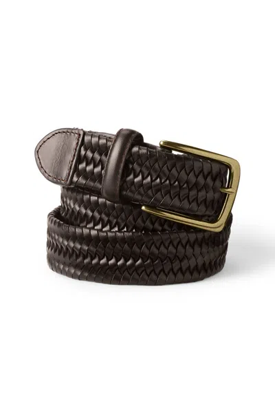Lands' End Men's Elastic Leather Braid Belt In Brown