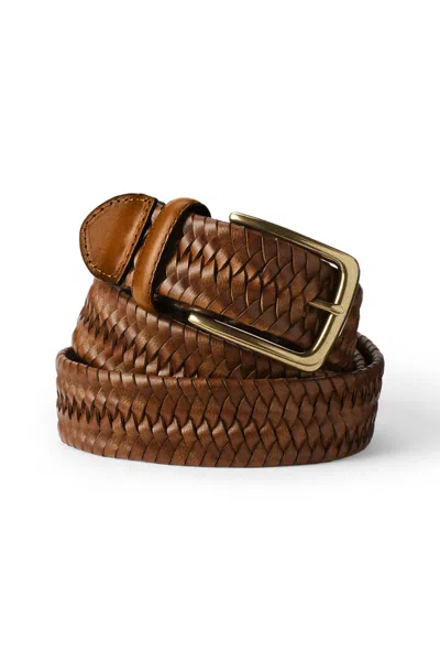 Lands' End Men's Elastic Leather Braid Belt In Brown