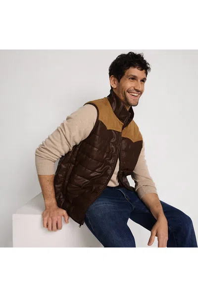 Lands' End Men's Faux Leather Western Insulated Vest In Brown
