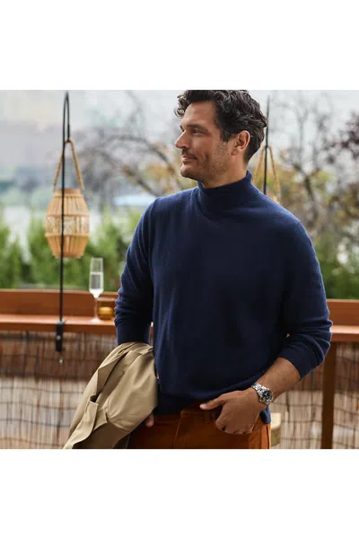 Lands' End Men's Fine Gauge Cashmere Turtleneck Sweater In Blue