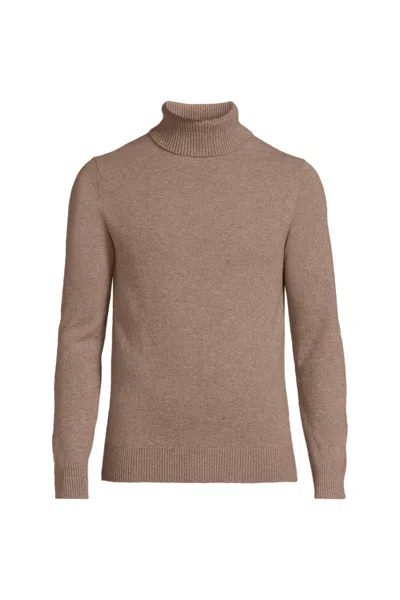 Lands' End Men's Fine Gauge Cashmere Turtleneck Sweater In Brown
