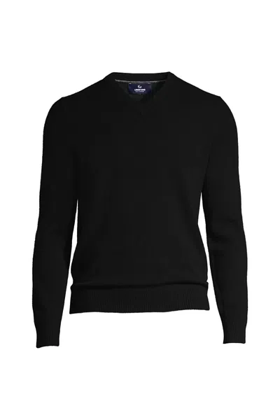 Lands' End Men's Fine Gauge Cashmere V-neck Sweater In Black