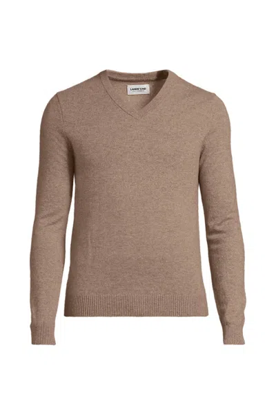 Lands' End Men's Fine Gauge Cashmere V-neck Sweater In Brown
