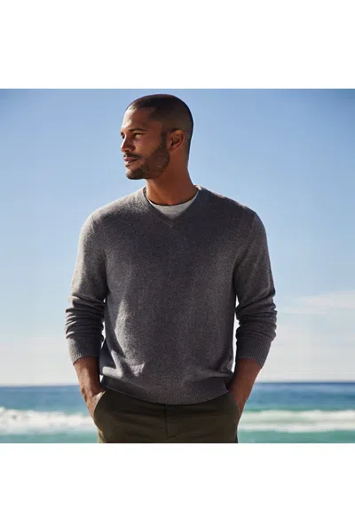 Lands' End Men's Fine Gauge Cashmere V-neck Sweater In Gray