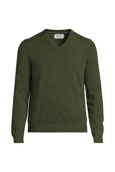 Lands' End Men's Fine Gauge Cashmere V-neck Sweater In Green