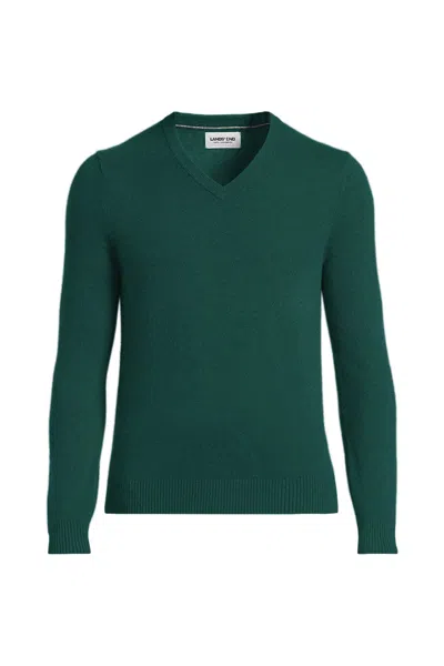 Lands' End Men's Fine Gauge Cashmere V-neck Sweater In Green