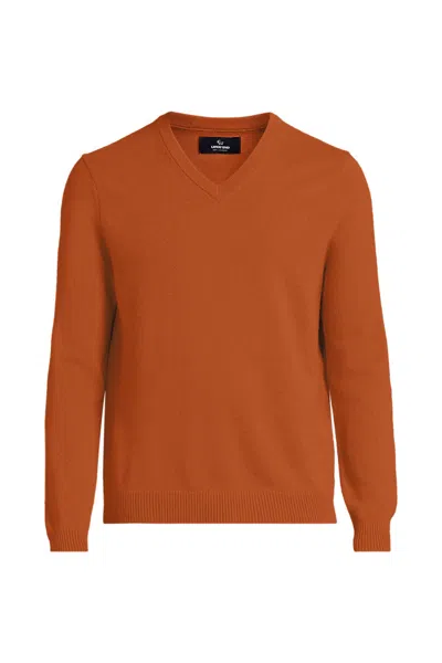 Lands' End Men's Fine Gauge Cashmere V-neck Sweater In Orange
