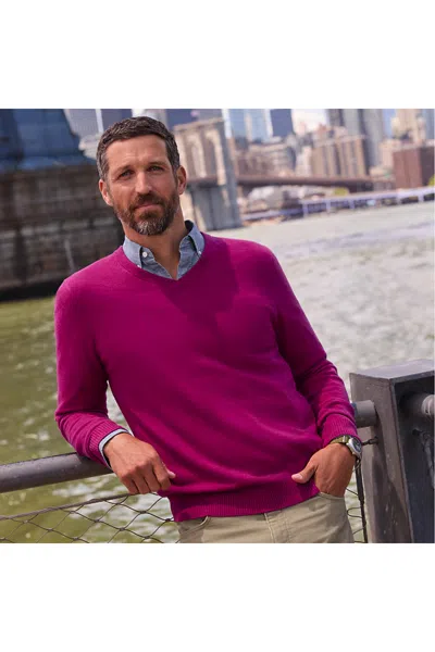 Lands' End Men's Fine Gauge Cashmere V-neck Sweater In Pink