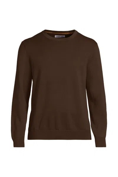 Lands' End Men's Fine Gauge Cotton Crew Neck Sweater In Brown