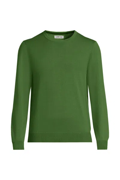 Lands' End Men's Fine Gauge Cotton Crew Neck Sweater In Green