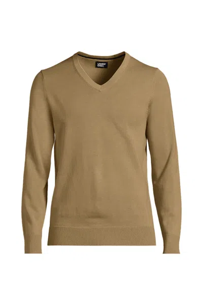 Lands' End Men's Fine Gauge Cotton V Neck Sweater In Nude
