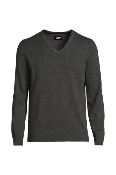 Lands' End Men's Fine Gauge Cotton V Neck Sweater In Gray