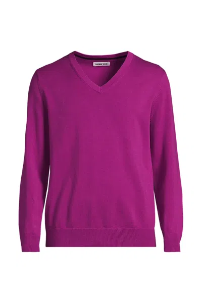 Lands' End Men's Fine Gauge Cotton V Neck Sweater In Pink