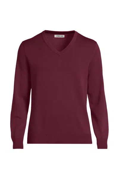 Lands' End Men's Fine Gauge Cotton V Neck Sweater In Burgundy