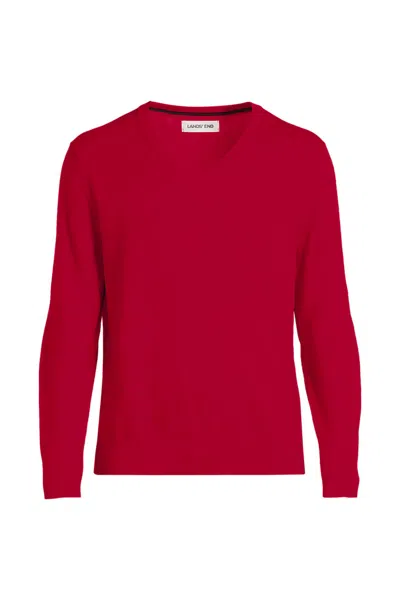 Lands' End Men's Fine Gauge Cotton V Neck Sweater In Red