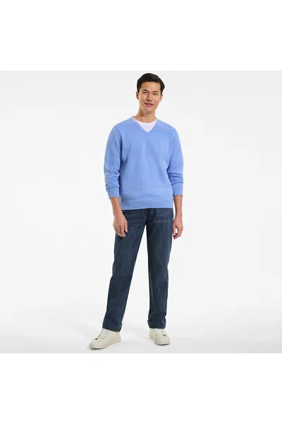 Lands' End Men's Fine Gauge Cotton V-neck Sweater In Blue
