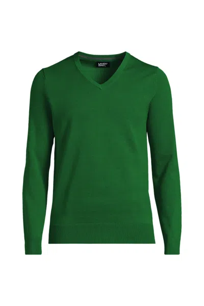 Lands' End Men's Fine Gauge Cotton V-neck Sweater In Green