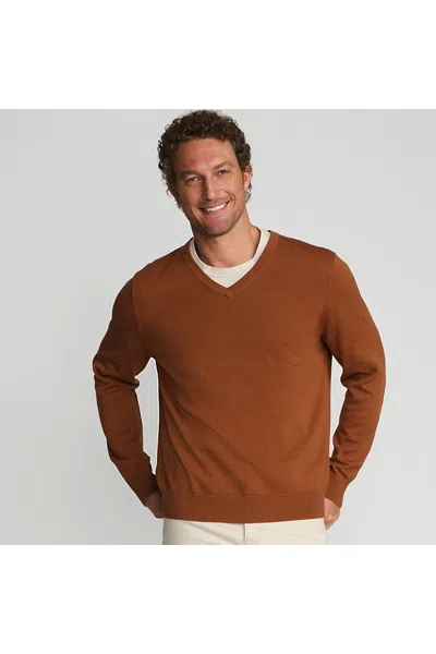 Lands' End Men's Fine Gauge Cotton V-neck Sweater In Brown