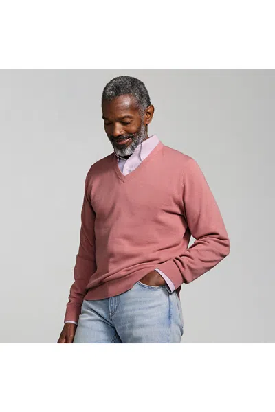 Lands' End Men's Fine Gauge Cotton V-neck Sweater In Pink