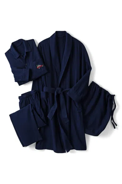 Lands' End Men's Flannel 3 Piece Pajama Set In Blue