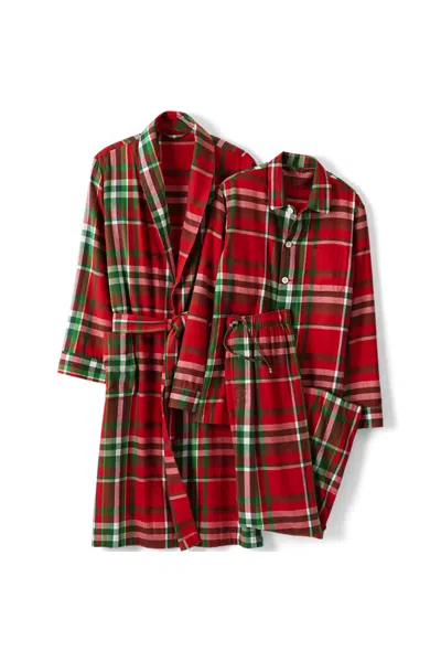 Lands' End Men's Flannel 3 Piece Pajama Set In Red