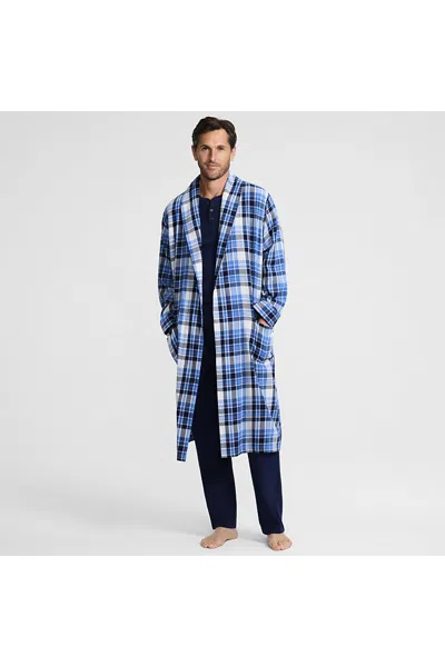 Lands' End Men's Flannel Robe In Blue