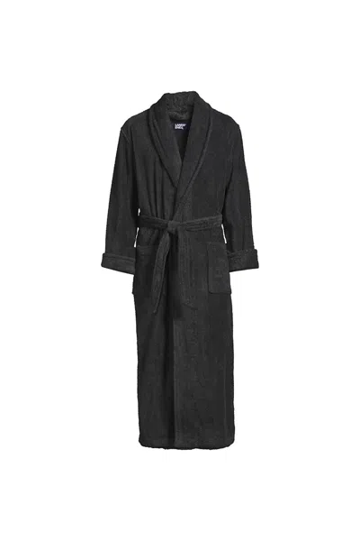 Lands' End Men's Full Length Turkish Terry Robe In Black