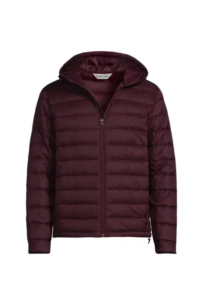 Lands' End Men's Hooded Wanderweight Packable Down Jacket In Red