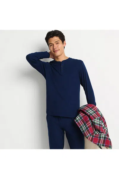 Lands' End Men's Knit Rib Pajama Henley In Blue