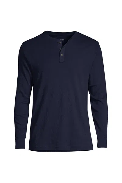 Lands' End Men's Knit Rib Pajama Henley In Blue